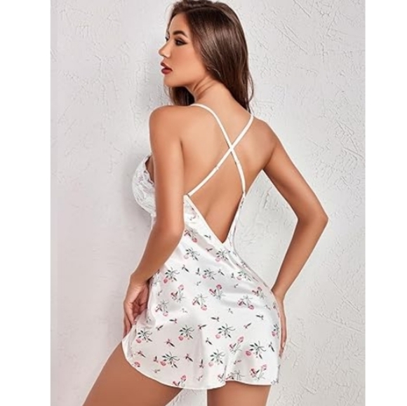 Avidlov Lingerie VNeck Nightwear Satin Lace Chemise Mini Teddy White Nighty - Picture 5 of 9